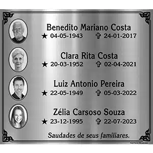 Placa para sepultura familiar com 4 nomes e 4 fotos